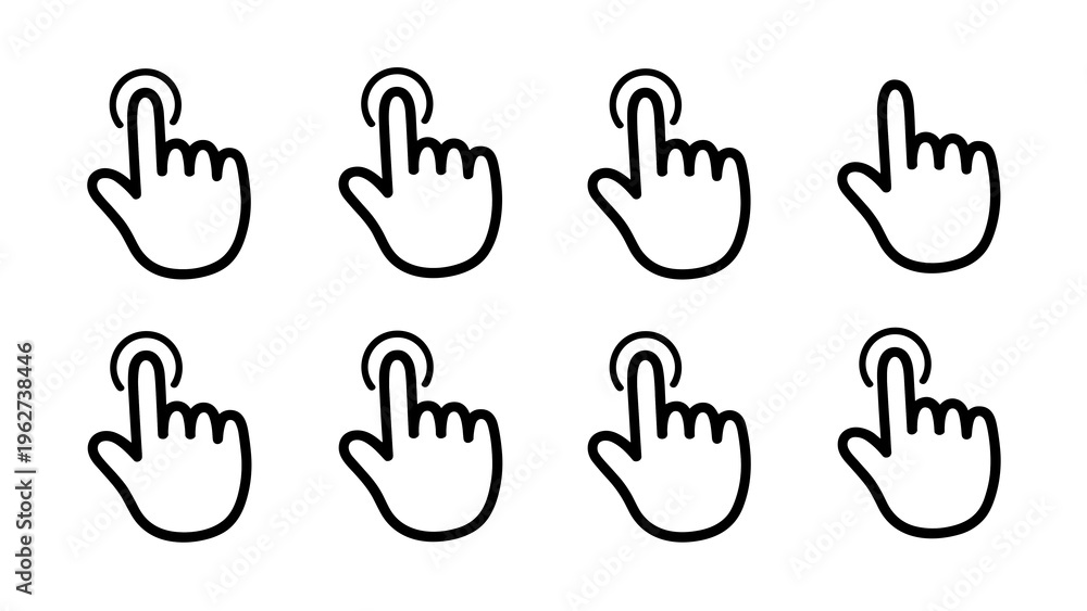 Obraz premium Hand Cursor Click Line Icon Set Pointer Gestures and Tap Symbols Collection