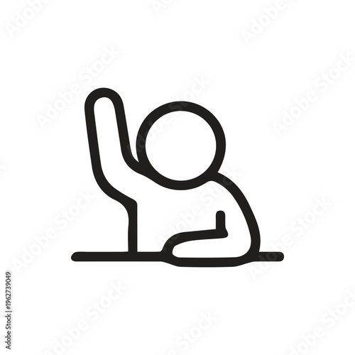 Engaged Student Raising Hand Black And White Line Art Illustration