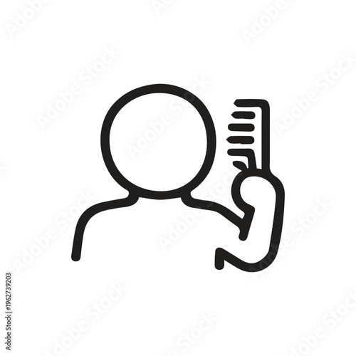 Minimalist Line Icon Of A Person Combing Hair For Personal Grooming