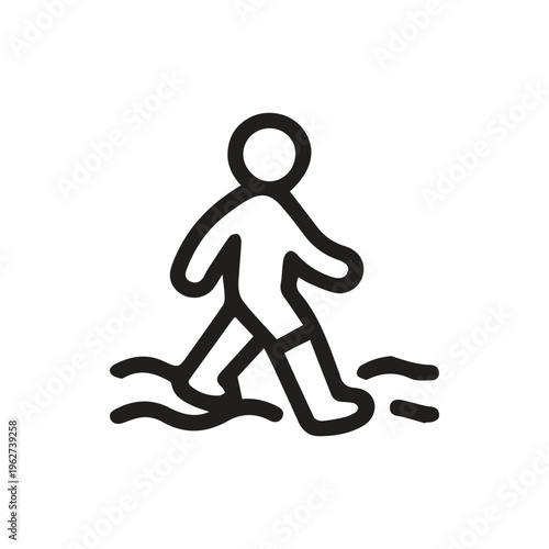 Minimalist Icon Of Person Walking Through Flood Water With Boots On