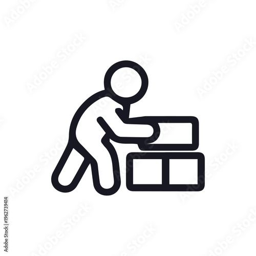 Minimalist Line Icon Of A Person Stacking Blocks For Construction