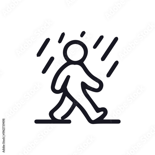 Monochrome Outline Symbol Of A Figure Braving A Downpour Of Rain