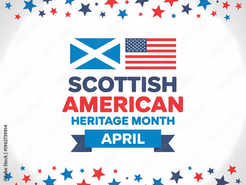 Obraz premium Scottish american heritage month celebration graphic with flags and stars