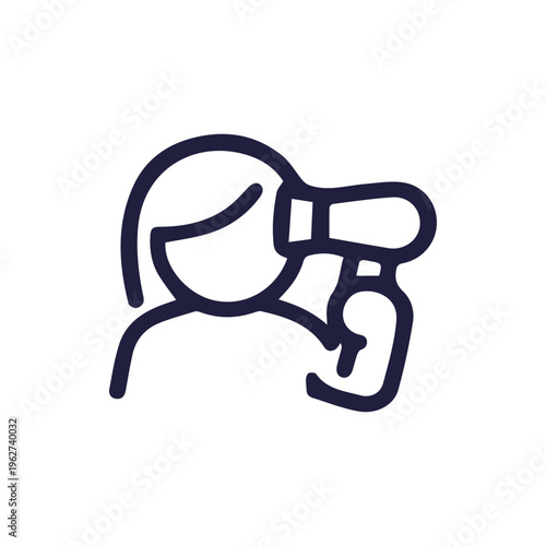 Simple Person Drying Hair Icon Minimalist Line Art Vector Graphic