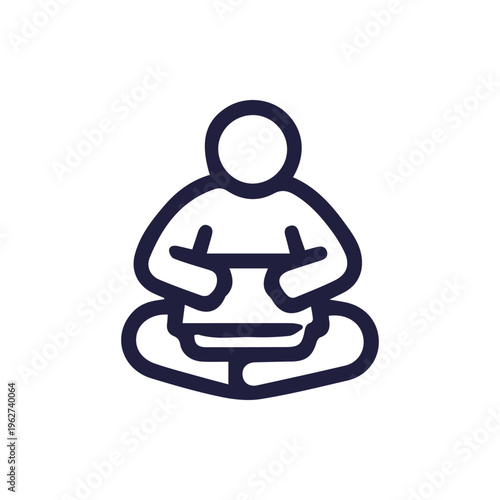 Minimalist Line Icon of Person Meditating with Singing Bowl Vector