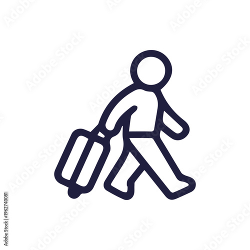 Minimalist Line Icon Of A Traveler Walking With A Rolling Suitcase