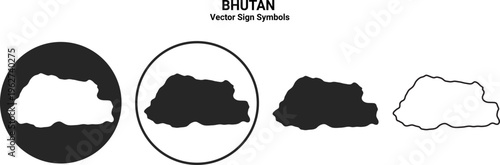Bhutan Map Icon Set Vector Minimal Silhouette