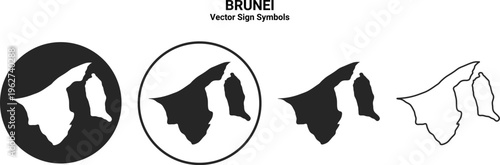 Brunei Map Icon Set Vector Minimal Silhouette