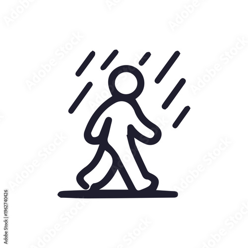 Simple Hand Drawn Icon Of A Person Walking In The Pouring Rain