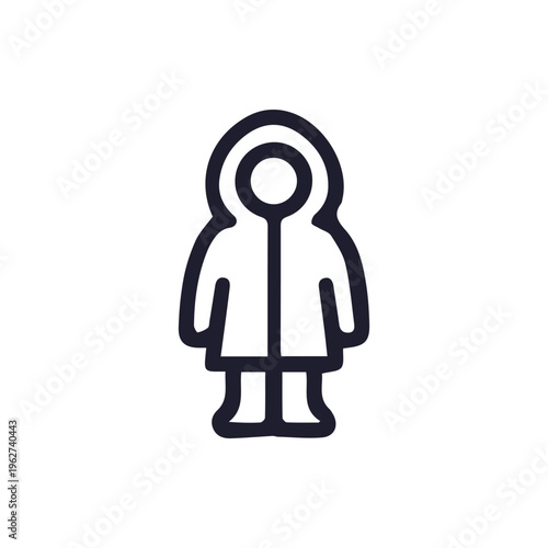 Minimalist Line Icon Of A Person Wearing A Hooded Raincoat Vector