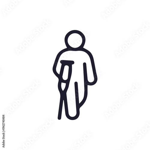 Minimalist Line Icon Of An Injured Person Walking With A Crutch