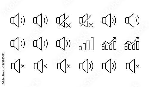 A set of vector icons representing different sound and volume levels