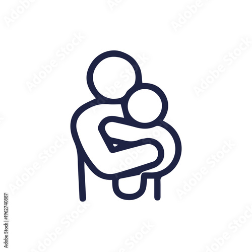 Minimalist Line Icon Of A Parent Holding And Embracing A Child