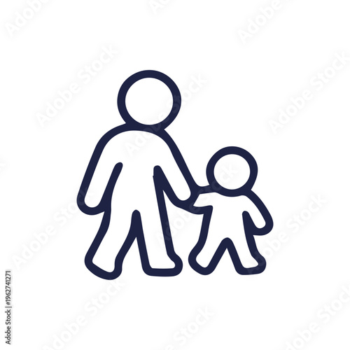 Minimalist Line Icon Of An Adult And Child Walking Hand In Hand