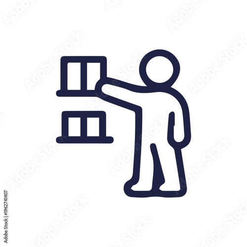 Warehouse Worker Placing Box On Shelf Simple Line Icon Vector Art