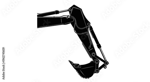 Excavator arm and bucket silhouette isolated on white background