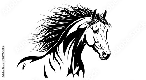 Majestic horse head silhouette with flowing mane