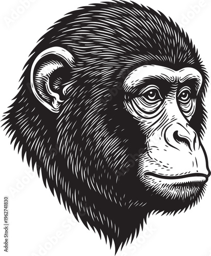 Monkey Head Silhouette Primate Animal Face Vector Illustration