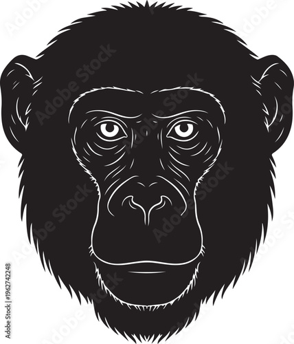 Monkey Head Silhouette Primate Animal Face Vector Illustration