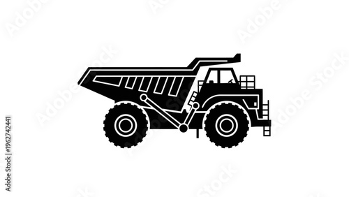 Heavy duty mining dump truck icon, industrial hauler vector illustration isolated on white background.