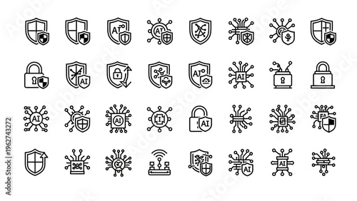 Cybersecurity icons collection for digital protection and network security.