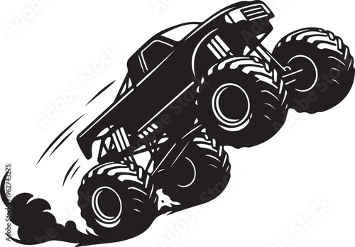 Monster Truck Silhouette Off Road Vehicle Big Tires Vector Illustration