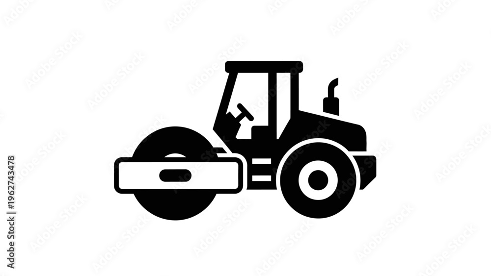 Naklejka premium Road roller construction vehicle solid black icon vector.