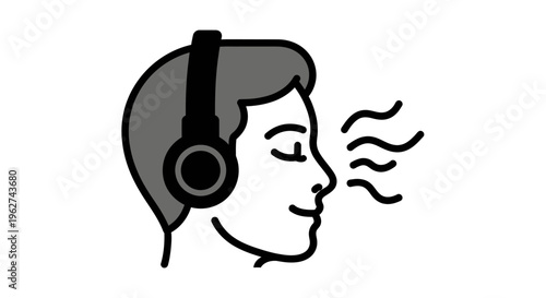 Man with headphones smelling pleasant aroma vector illustration.