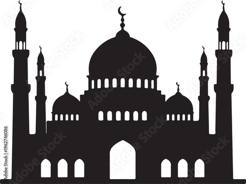 Mosque Icon Silhouette Islamic Architecture Religious Vector Illustration
