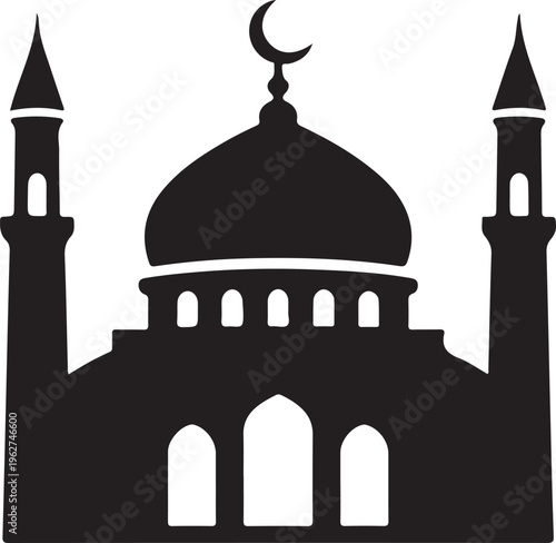 Mosque Icon Silhouette Islamic Architecture Religious Vector Illustration