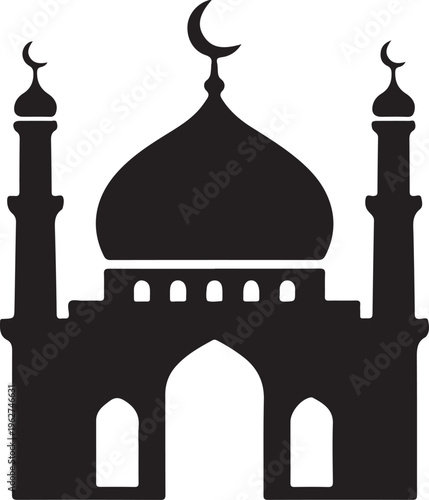 Mosque Icon Silhouette Islamic Architecture Religious Vector Illustration