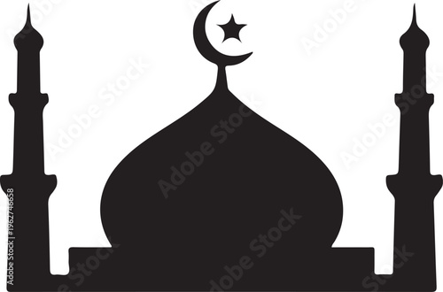 Mosque Icon Silhouette Islamic Architecture Religious Vector Illustration