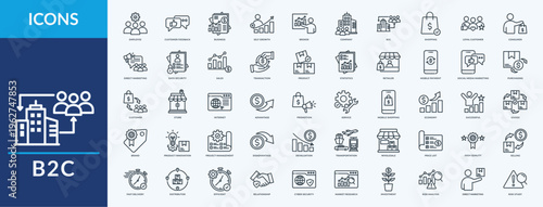 B2C - Icon Collection. Thin outline Set contains such Icons as employee, sales, purchasing and more. Simple web icons set

