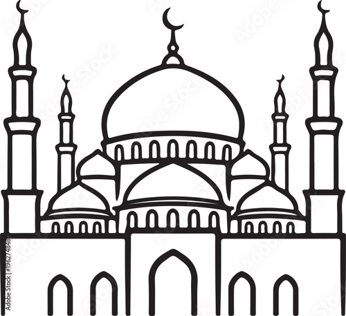 Mosque Outline Silhouette Islamic Architecture Line Art Vector Illustration