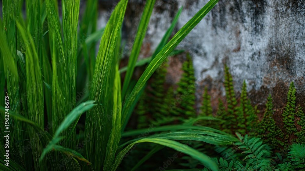 Fototapeta premium 屋外エリアの壁の近くに緑の植物が生えています