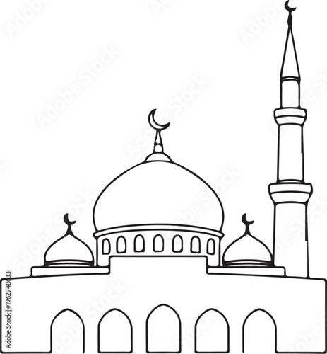 Mosque Outline Silhouette Islamic Architecture Line Art Vector Illustration