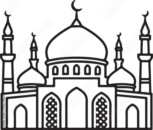 Mosque Outline Silhouette Islamic Architecture Line Art Vector Illustration