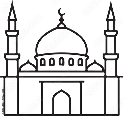 Mosque Outline Silhouette Islamic Architecture Line Art Vector Illustration