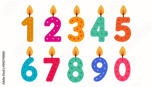 Birthday number candles set with burning flames
