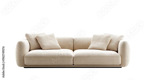 Modern Beige Boucle Sofa Isolated on Transparent Background