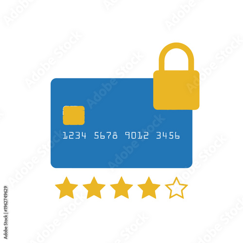 Credit card with security padlock and stars icon