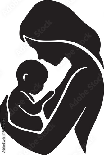 Mother and Child Silhouette Loving Family Bond Vector Illustration
