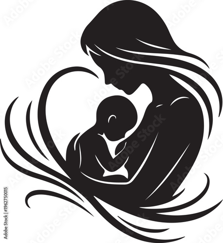 Mother and Child Silhouette Loving Family Bond Vector Illustration