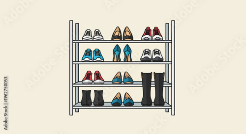 Shoe Rack with Various Shoes Organized.