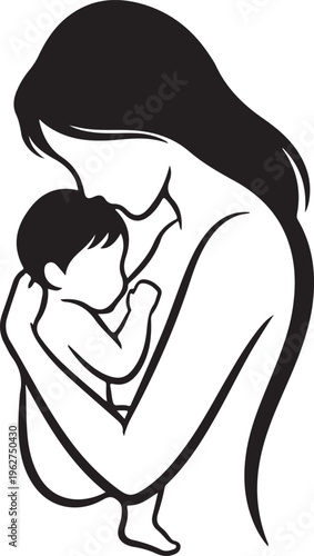 Mother and Child Silhouette Loving Family Bond Vector Illustration