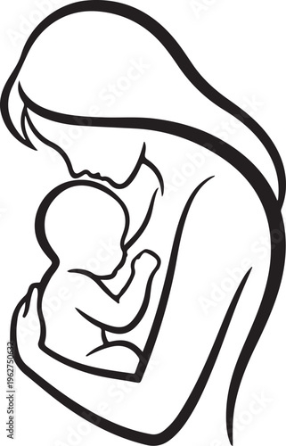 Mother and Child Silhouette Loving Family Bond Vector Illustration