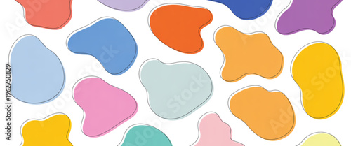 A delightful array of abstract blobs bursting with vibrant colors and playful shapes spread across an open space isolated on transparent background