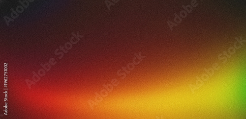 Abstract warm red orange yellow green glowing grainy color gradient wave shape black background soft grain noise texture effect for modern abstract banner design