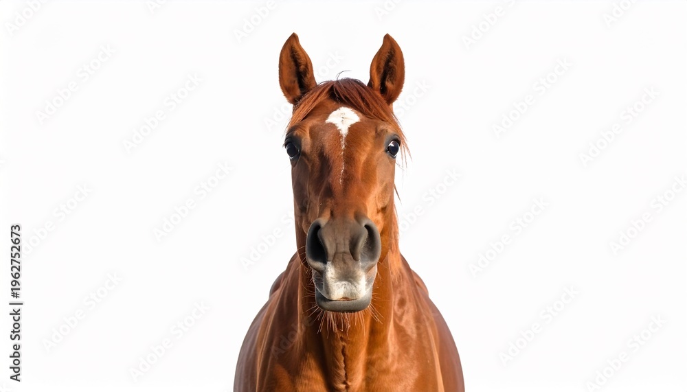 Fototapeta premium Brown Horse Looking Straight Ahead.