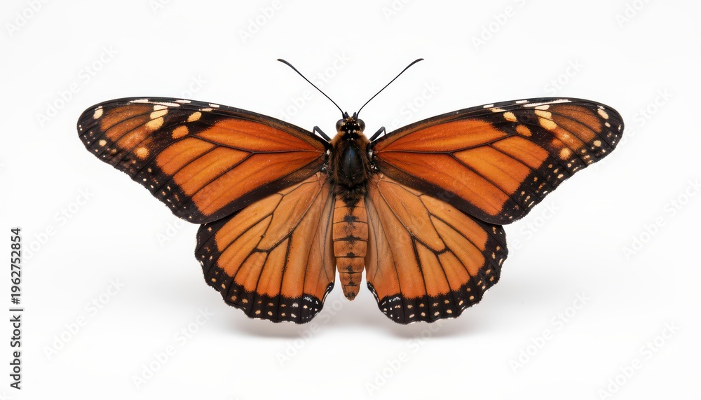 Obraz premium Monarch Butterfly Isolated on White Background with Wings Open